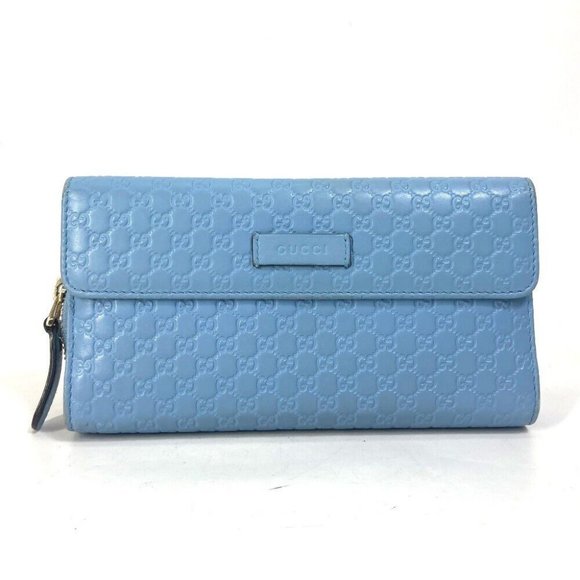 Auth GUCCI 449364 Micro Guccissima Zip Around Long Wallet Leather Light blue - Picture 2 of 16